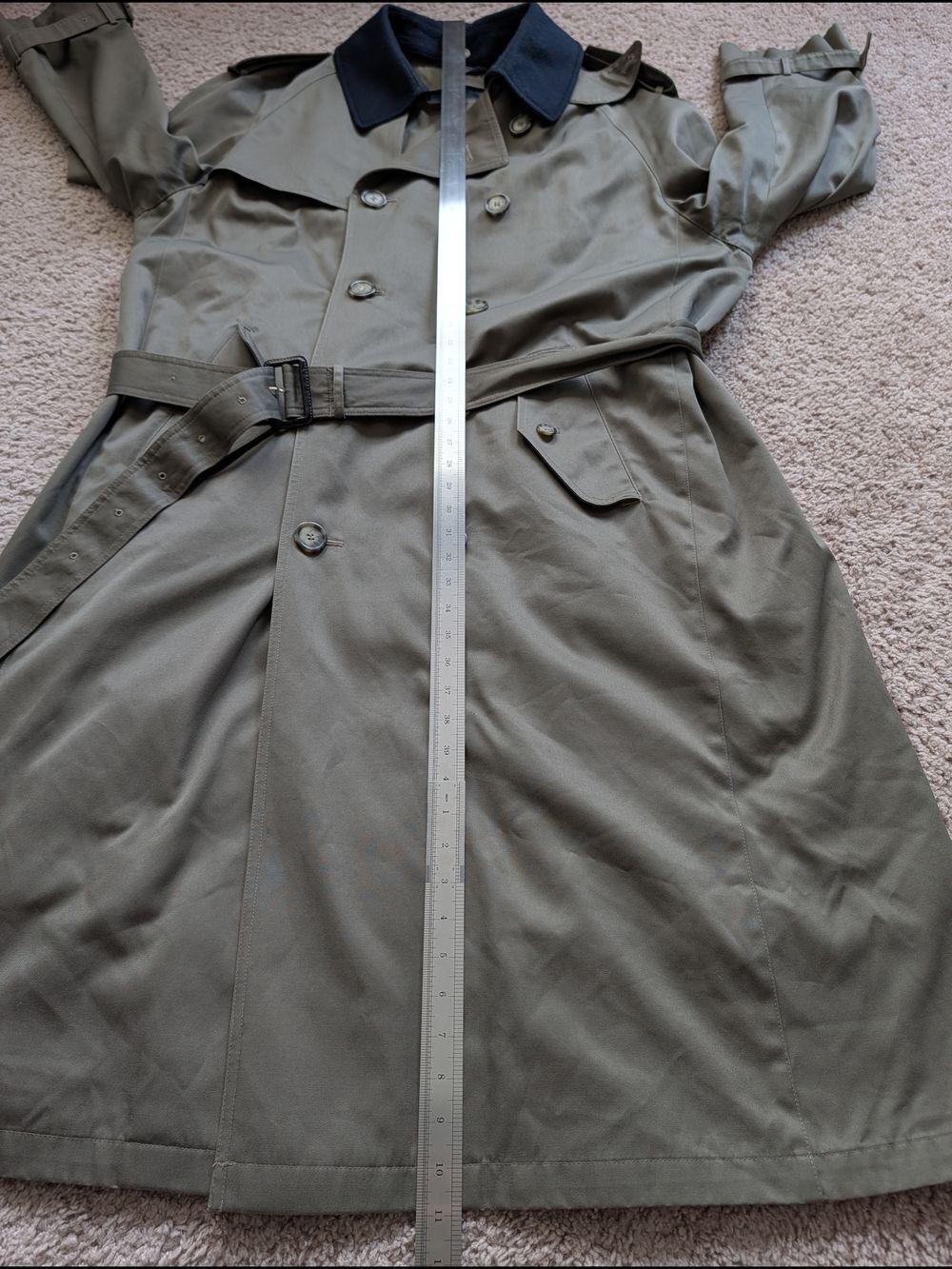 Chaps Ralph Lauren Mens Olive Green Vintage Double Breasted Trench Coat Size 46R - Picture 15 of 16